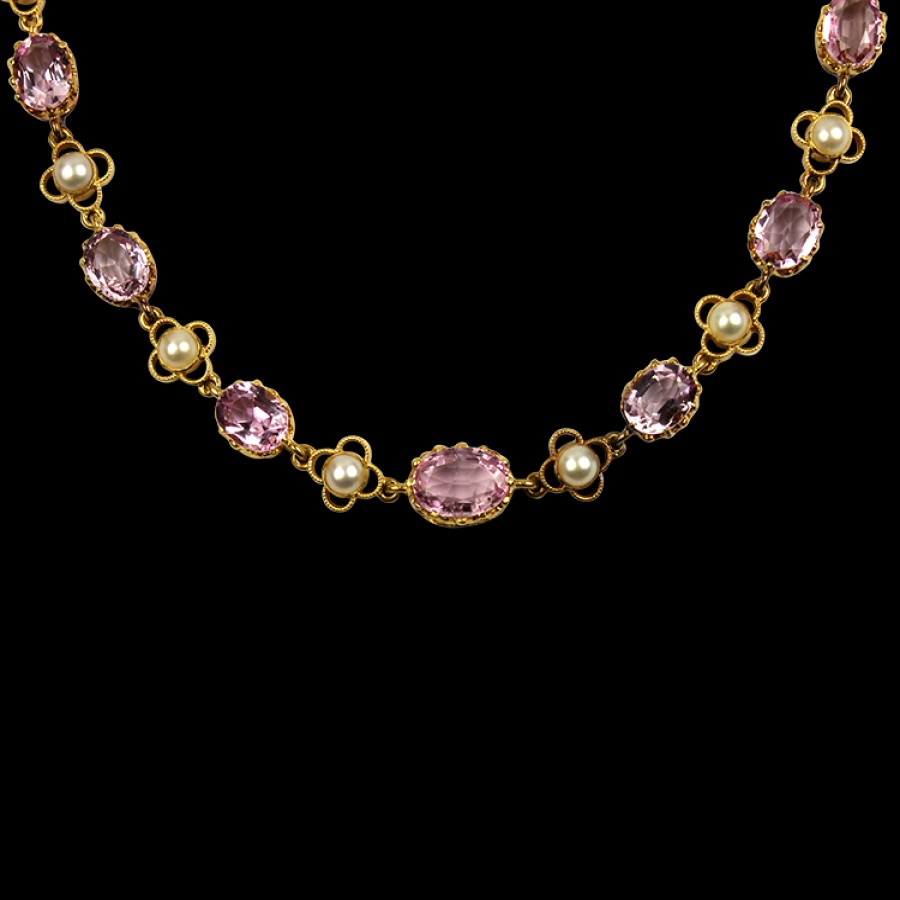 Estate PAGE Estate | Estate 18K Yellow Gold Pink Topaz & Pearl Necklace