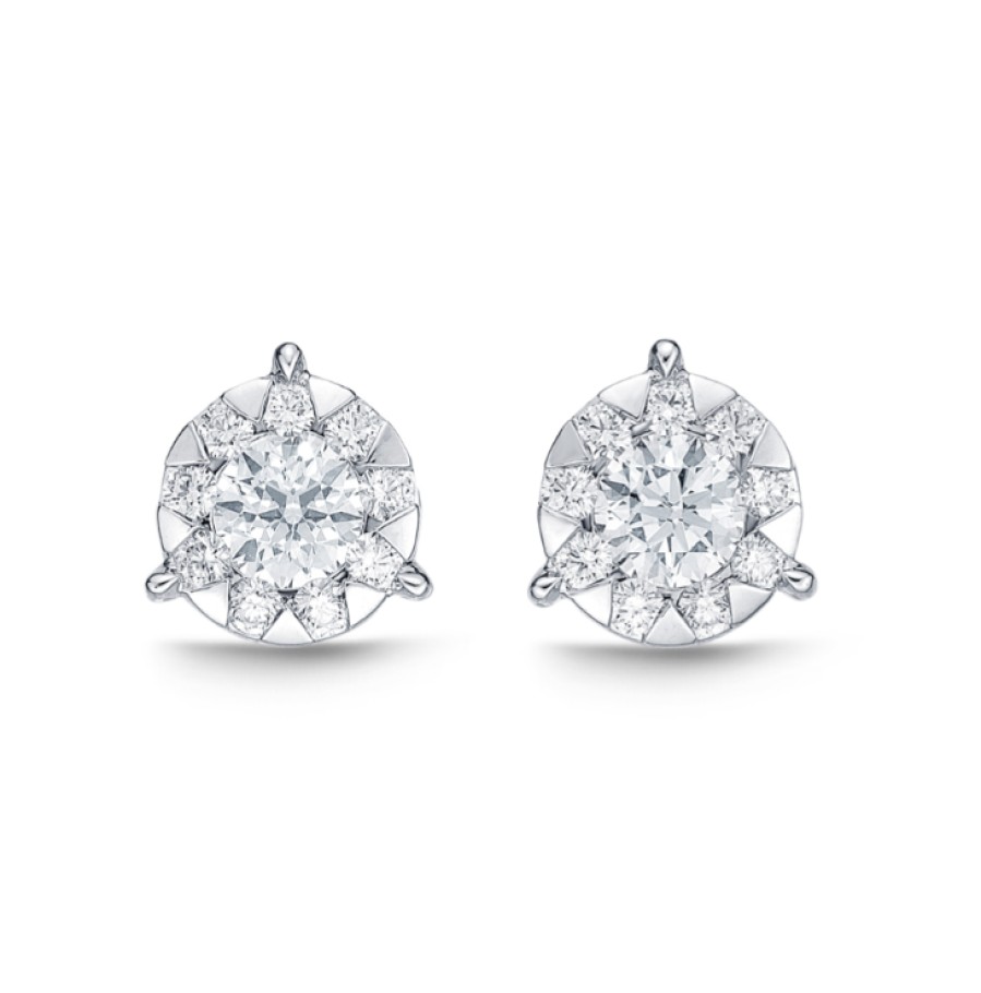 Jewelry Memoire Stud Earrings | Memoire 18K White Gold "Bouquet" Diamond Stud Earrings