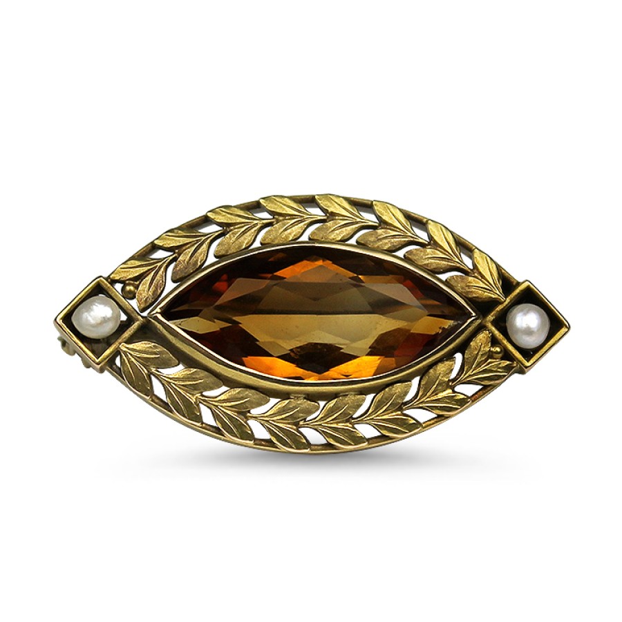 Estate PAGE Estate | Estate 14K Yellow Gold Navette Citrine Brooch