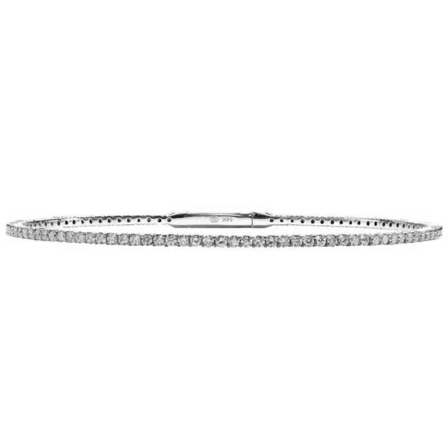 Jewelry Christopher Designs Bangle Bracelets | Christopher Designs 14K White Gold Crisscut Diamond Memory Cuff Bracel