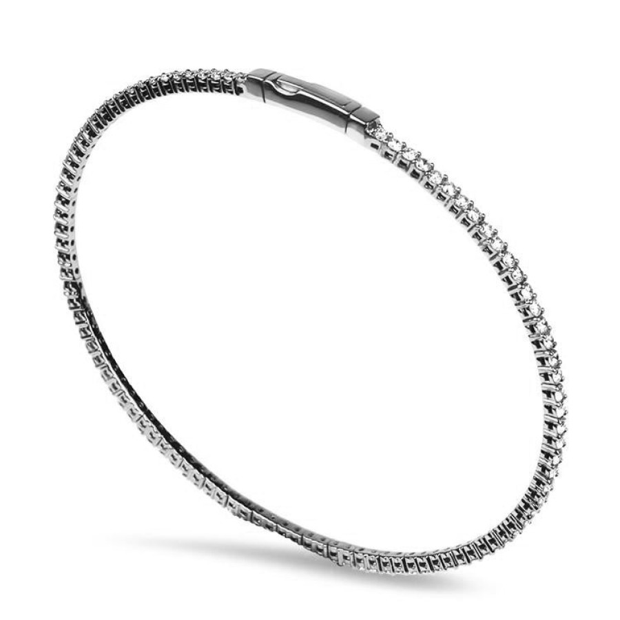 Jewelry Christopher Designs Bangle Bracelets | Christopher Designs 14K White Gold Crisscut Diamond Memory Cuff Bracel