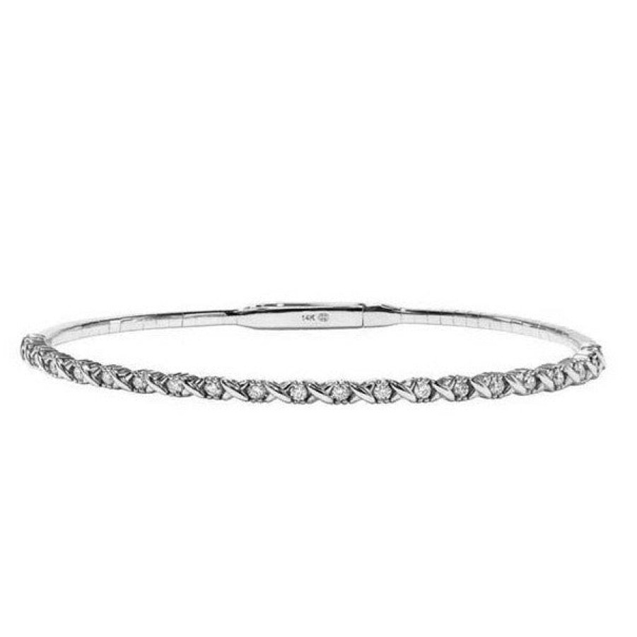 Jewelry Christopher Designs Bangle Bracelets | Christopher Designs 14K White Gold Crisscut Diamond "X" Memory Cuff Br