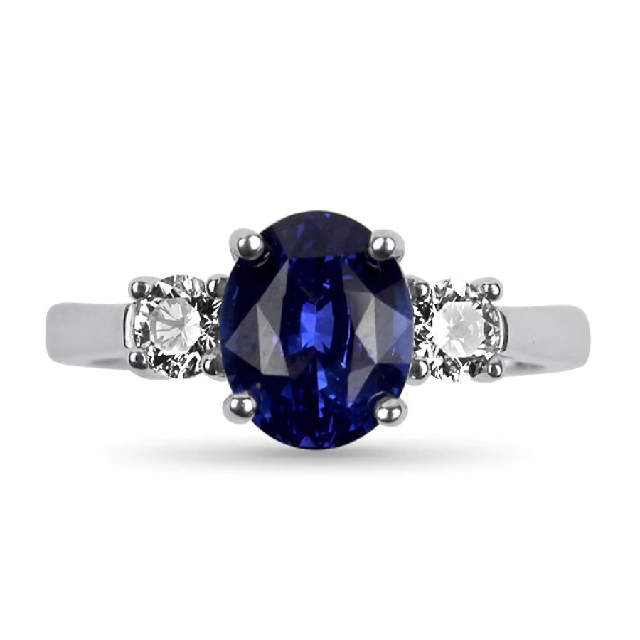 Jewelry Springer's Collection Diamond Rings | Ceylon Oval Sapphire & Diamond Three Stone Ring