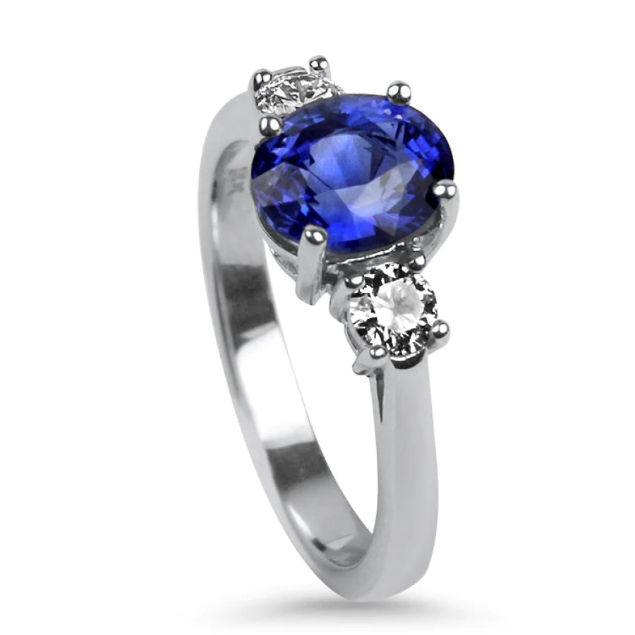 Jewelry Springer's Collection Diamond Rings | Ceylon Oval Sapphire & Diamond Three Stone Ring