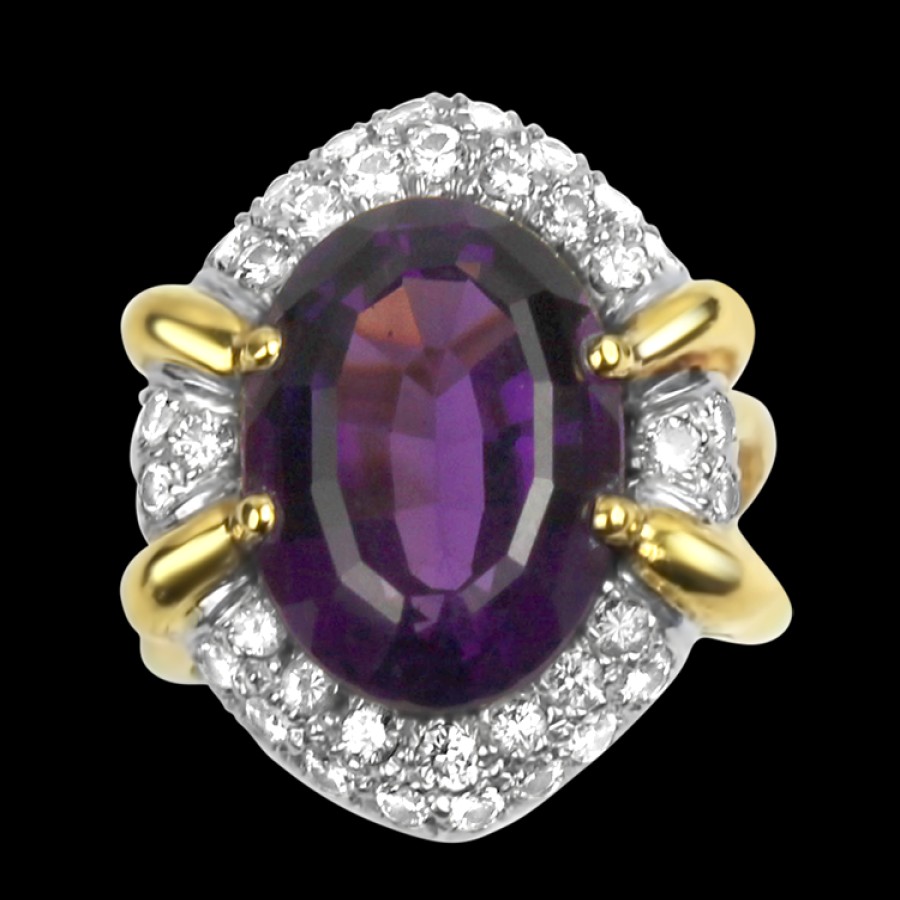 Estate PAGE Estate | Estate 14K Yellow & 18K White Gold Amethyst & Diamond Ring