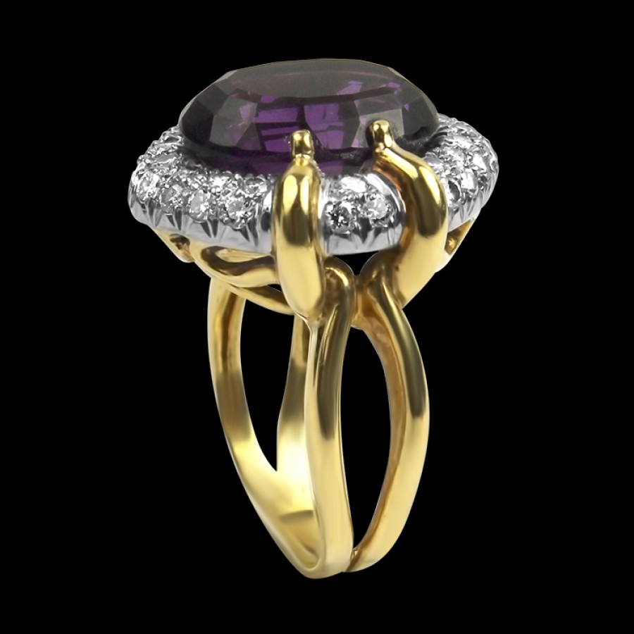 Estate PAGE Estate | Estate 14K Yellow & 18K White Gold Amethyst & Diamond Ring