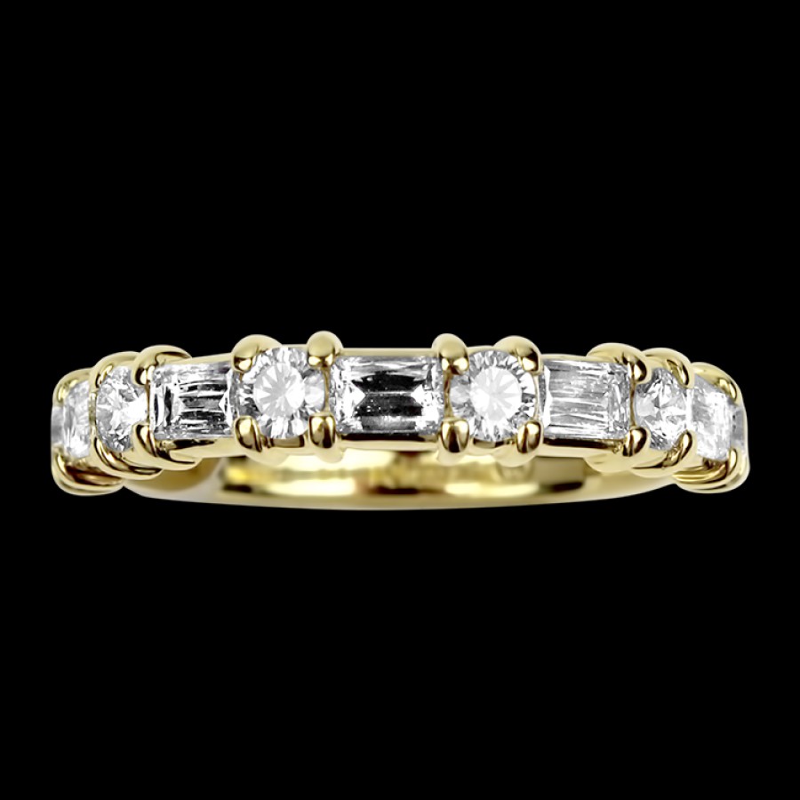 Jewelry Christopher Designs Bridal Stacking Rings | Christopher Designs 18K Yellow Gold L'Amour Crisscut Round And Baguett