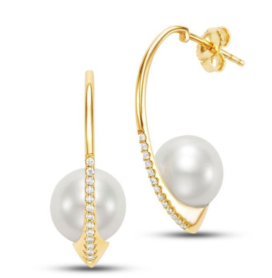 Jewelry Mastoloni Diamond Earrings | Mastoloni 14K Yellow Gold Pearl & Diamond Hoop Earrings