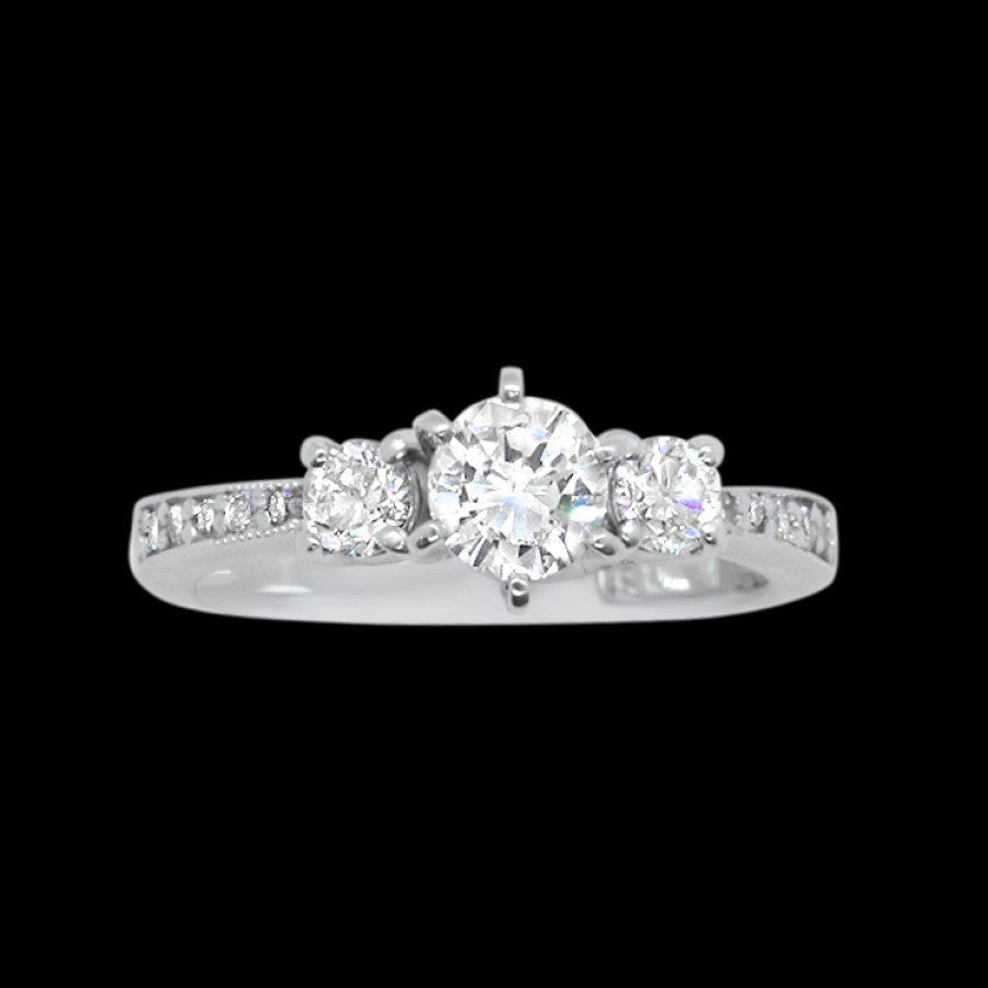 Estate PAGE Estate | Estate 18K White Gold Three-Stone Diamond Ring With Diamond Band