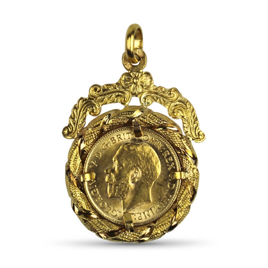 Estate PAGE Estate | Estate 18K Yellow Gold Floral Frame 1912 22K Gold Coin Pendant