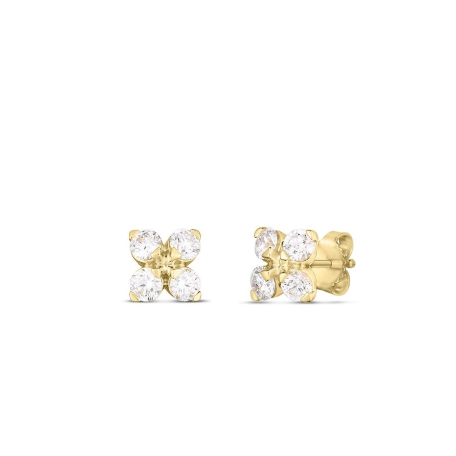 Jewelry Roberto Coin Diamond Earrings | Roberto Coin Princess Flower 18K Yellow Gold Diamond Stud Earrings