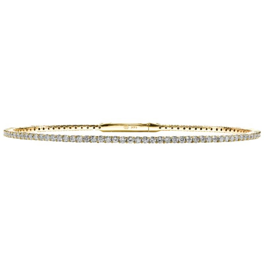 Jewelry Christopher Designs Bangle Bracelets | Christopher Designs 14K Yellow Gold Crisscut Diamond Memory Cuff Brace