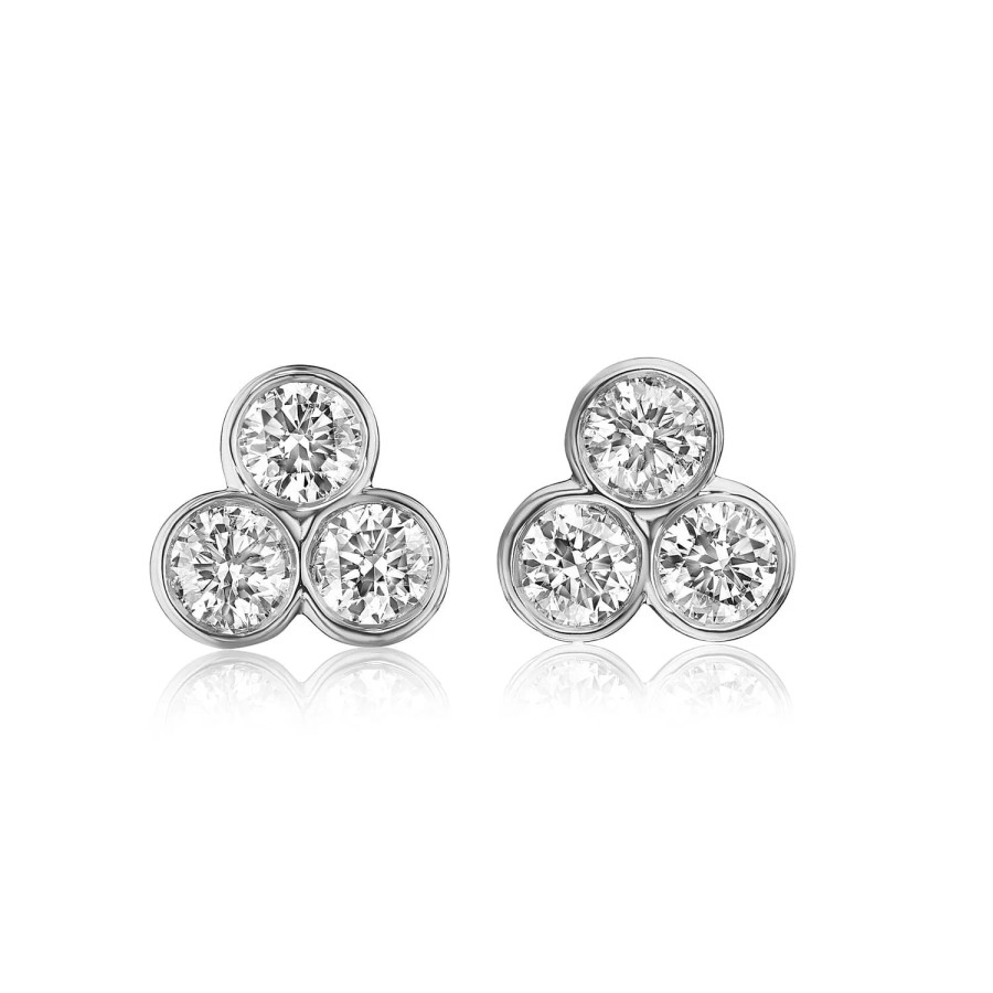 Jewelry David Weisz Diamond Earrings | David Weisz 18K White Gold Triple Martini Diamond Bezel Trio Studs