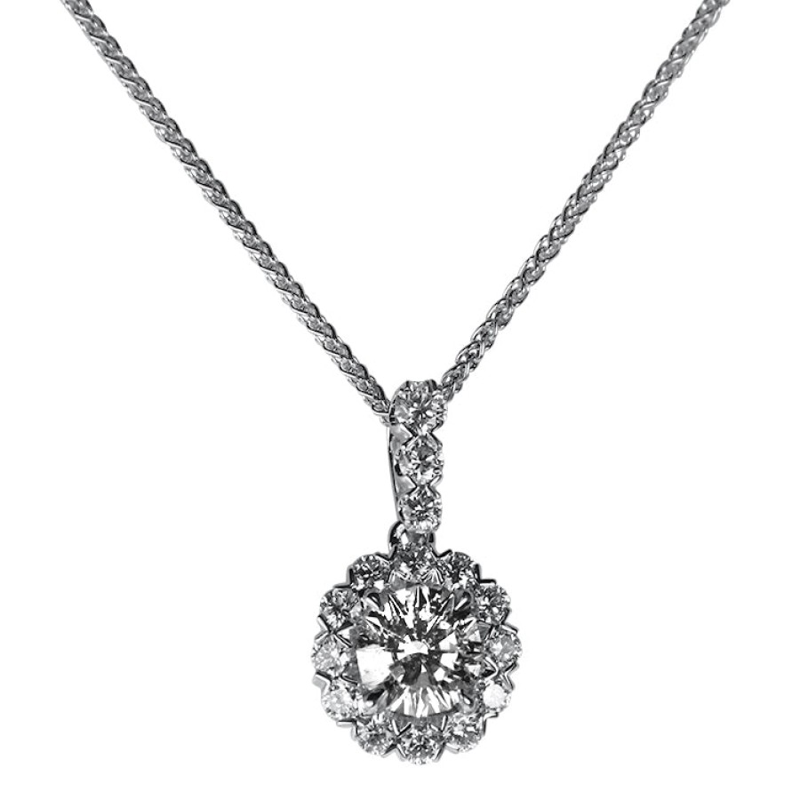 Jewelry Christopher Designs Diamond Necklaces & Pendants | Christopher Designs 14K White Gold Halo .66Ct Diamond Pendant Necklace