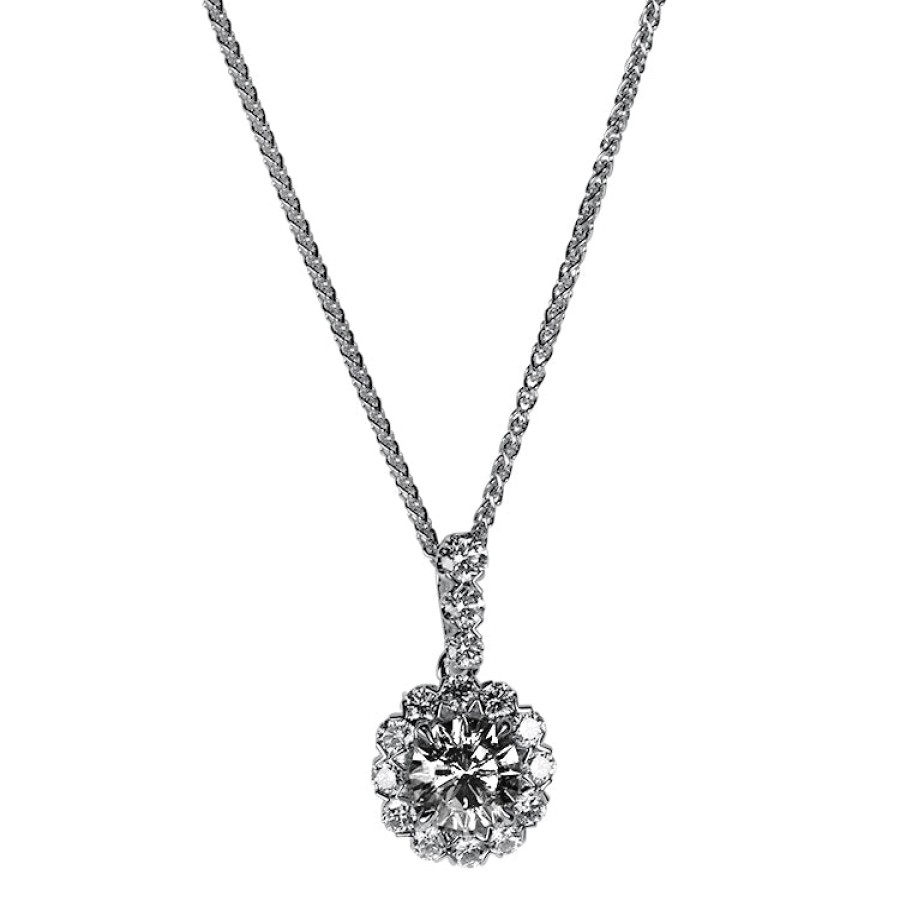 Jewelry Christopher Designs Diamond Necklaces & Pendants | Christopher Designs 14K White Gold Halo .66Ct Diamond Pendant Necklace