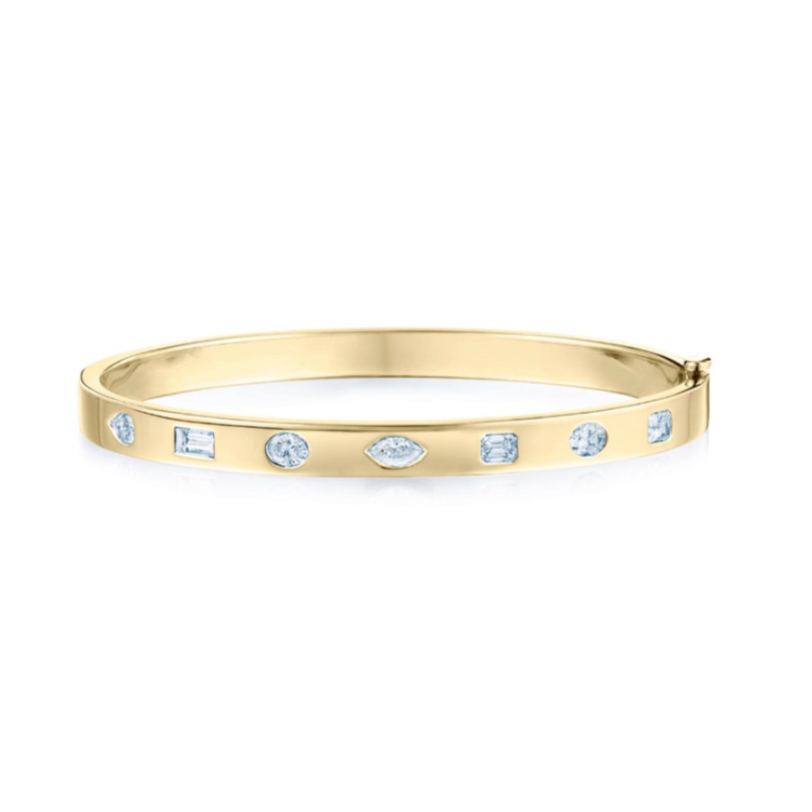 Jewelry Kwiat Bangle Bracelets | Kwiat 18K Yellow Gold Fancy Shape Diamond Slim Bangle Bracelet