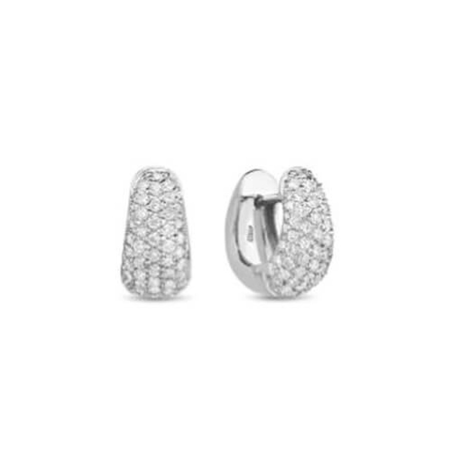 Jewelry Roberto Coin Diamond Earrings | Roberto Coin Perfect Diamond Hoop 18K White Gold Pave Diamond Huggie E