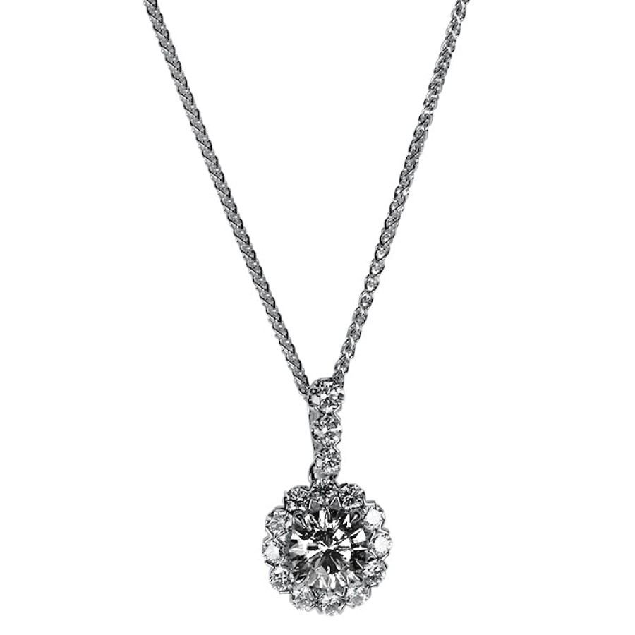 Jewelry Christopher Designs Diamond Necklaces & Pendants | Christopher Designs 14K White Gold Halo .62Ct Diamond Pendant Necklace