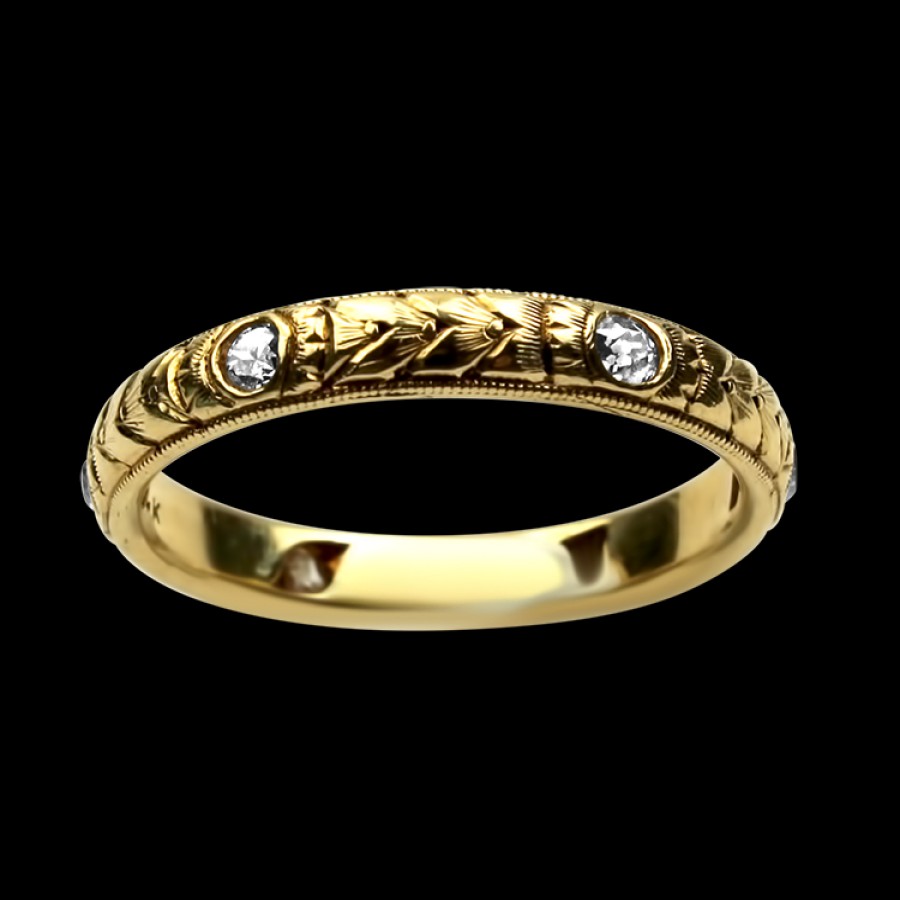 Estate PAGE Estate | Estate 14K Yellow Gold Engraved Diamond Band