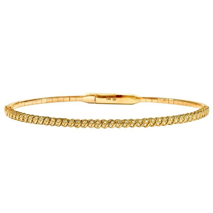 Jewelry Christopher Designs Bangle Bracelets | Christopher Designs 14K Yellow Gold Crisscut Diamond Memory Cuff Brace