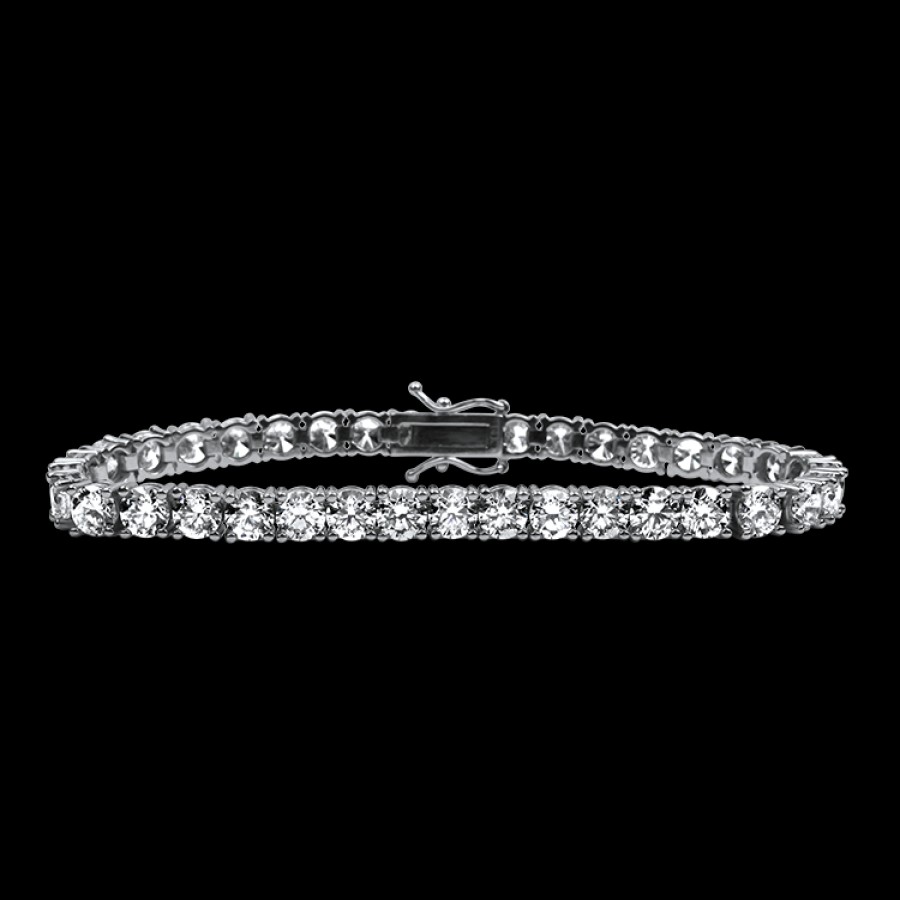 Jewelry Springer's Collection Tennis + Line Bracelets | Springer'S Collection 14K White Gold 15.06Cts. Diamond Tennis Bracelet