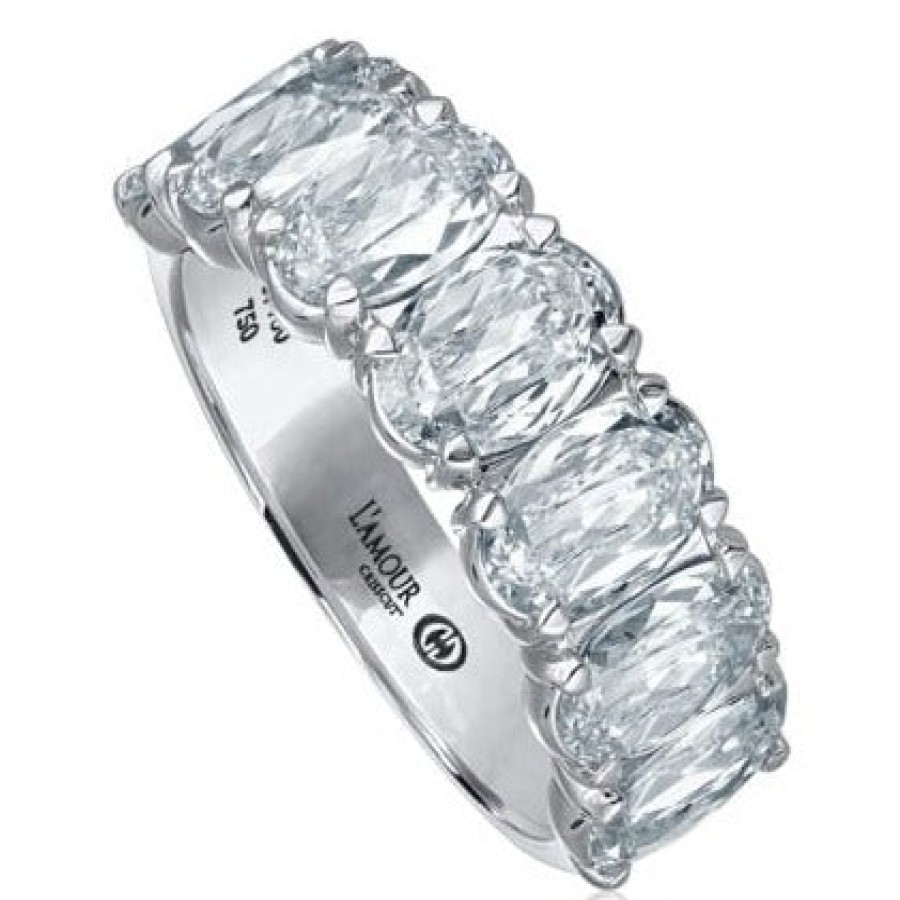 Jewelry Christopher Designs Diamond Rings | Christopher Designs 18K White Gold Seven L'Amour Crisscut Oval Diamond