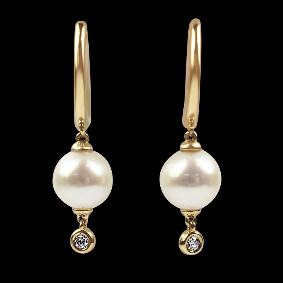 Jewelry Mastoloni Diamond Earrings | Mastoloni 14K Yellow Gold Pearl & Diamond Huggie Hoop Earrings