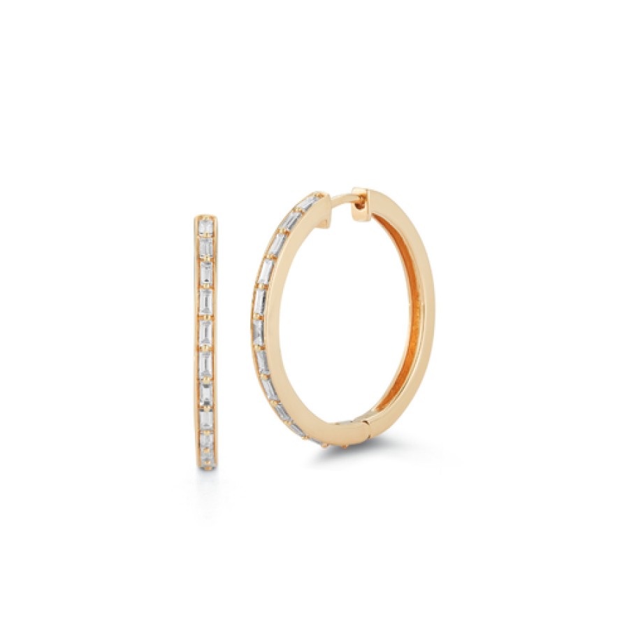 Jewelry Dana Rebecca Designs Diamond Earrings | Dana Rebecca Designs Sadie Pearl Diamond Baguette Hoops - Yellow Gold