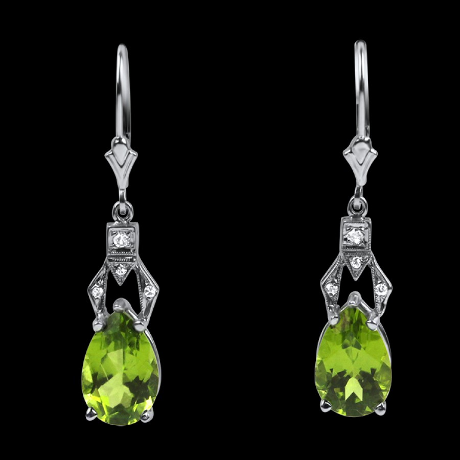 Estate PAGE Estate | Estate 14K White Gold Peridot & Diamond Drop Earrings