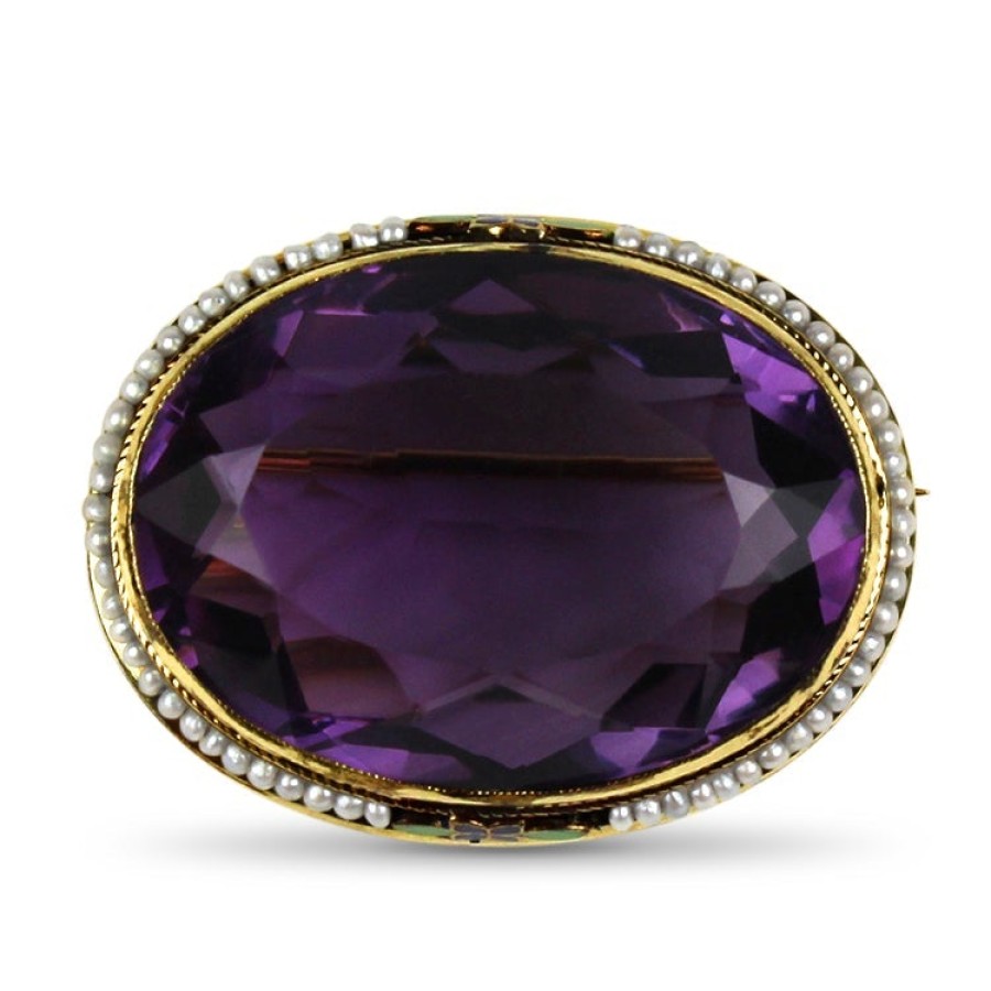 Estate PAGE Estate | Estate Yellow Gold Oval Amethyst & Seed Pearl Pin