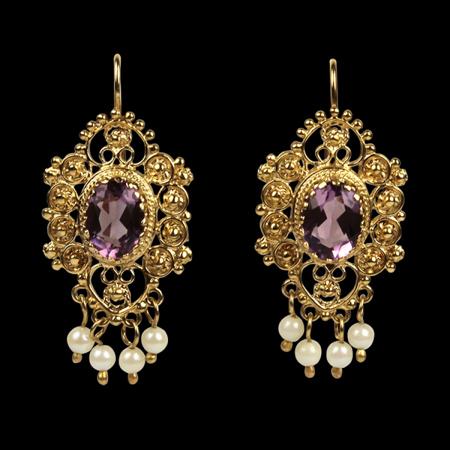 Estate PAGE Estate | Estate 14K Yellow Gold Amethyst & Pearl Earrings