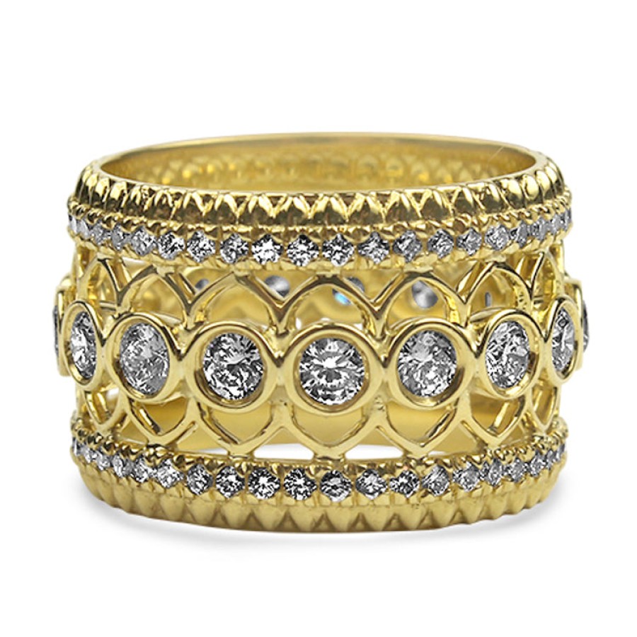 Jewelry Roberto Coin Diamond Rings | Roberto Coin 18K Yellow Gold Rosette Symmetric Diamond Band