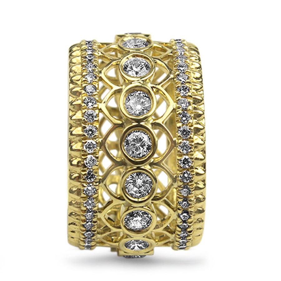 Jewelry Roberto Coin Diamond Rings | Roberto Coin 18K Yellow Gold Rosette Symmetric Diamond Band