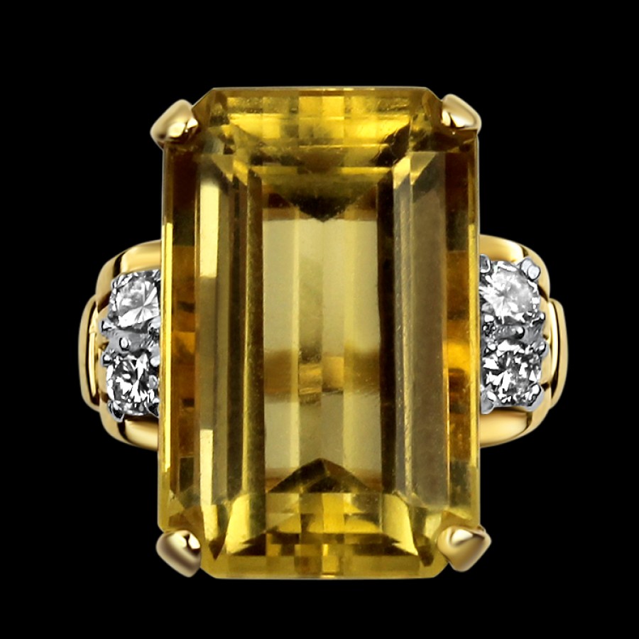 Estate PAGE Estate | Estate 14K Yellow Gold Retro Citrine & Diamond Ring