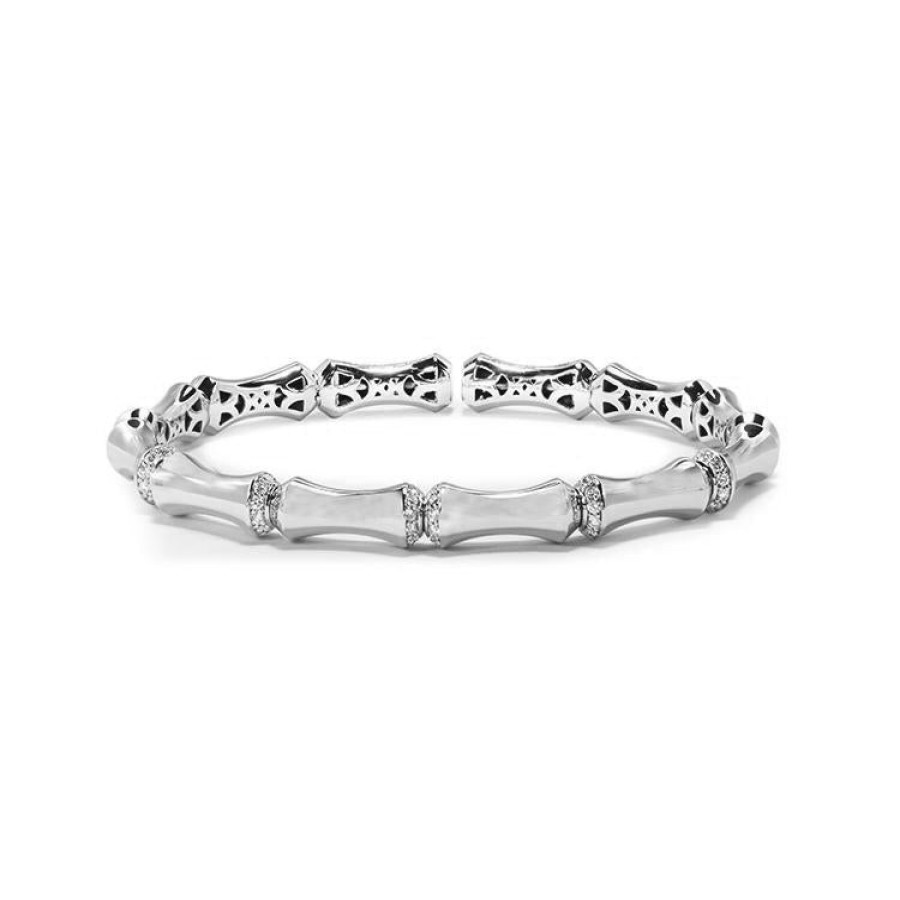 Jewelry Christopher Designs Bangle Bracelets | Christopher Designs White Gold Crisscut Diamond Memory Cuff Bracelet