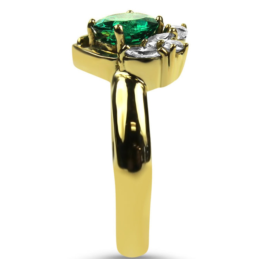 Estate PAGE Estate | Estate 18K Yellow Gold Oval Emerald And Six Diamond Ring