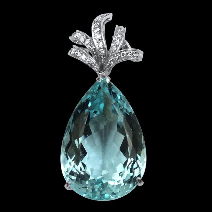 Estate PAGE Estate | Estate 14K White Gold Pear Aquamarine & Diamond Pendant