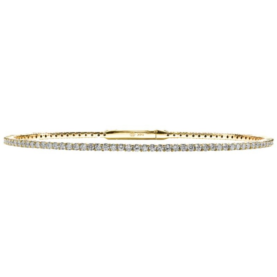 Jewelry Christopher Designs Bangle Bracelets | Christopher Designs 14K Yellow Gold Crisscut Diamond Memory Cuff Brace