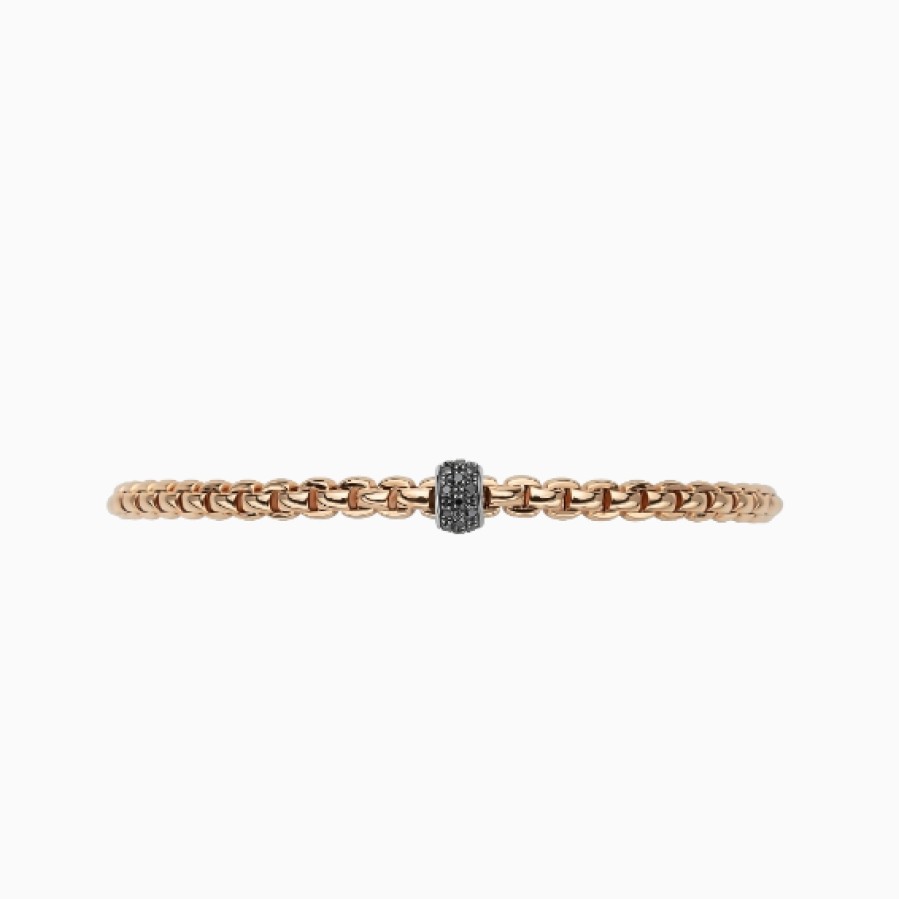 Jewelry Fope Bangle Bracelets | Fope 18K Rose Gold "Eka" Flex'It Black Diamond Bracelet