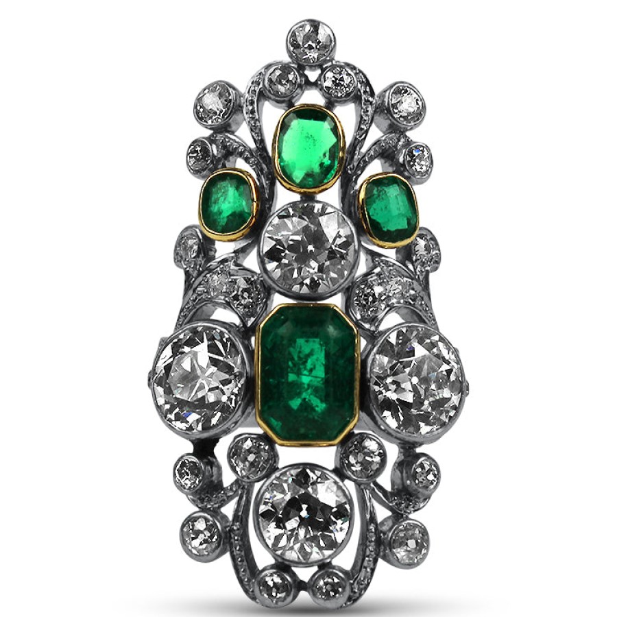 Estate PAGE Estate | Estate Vintage Emerald & Old European Cut Diamond Elongated Ring