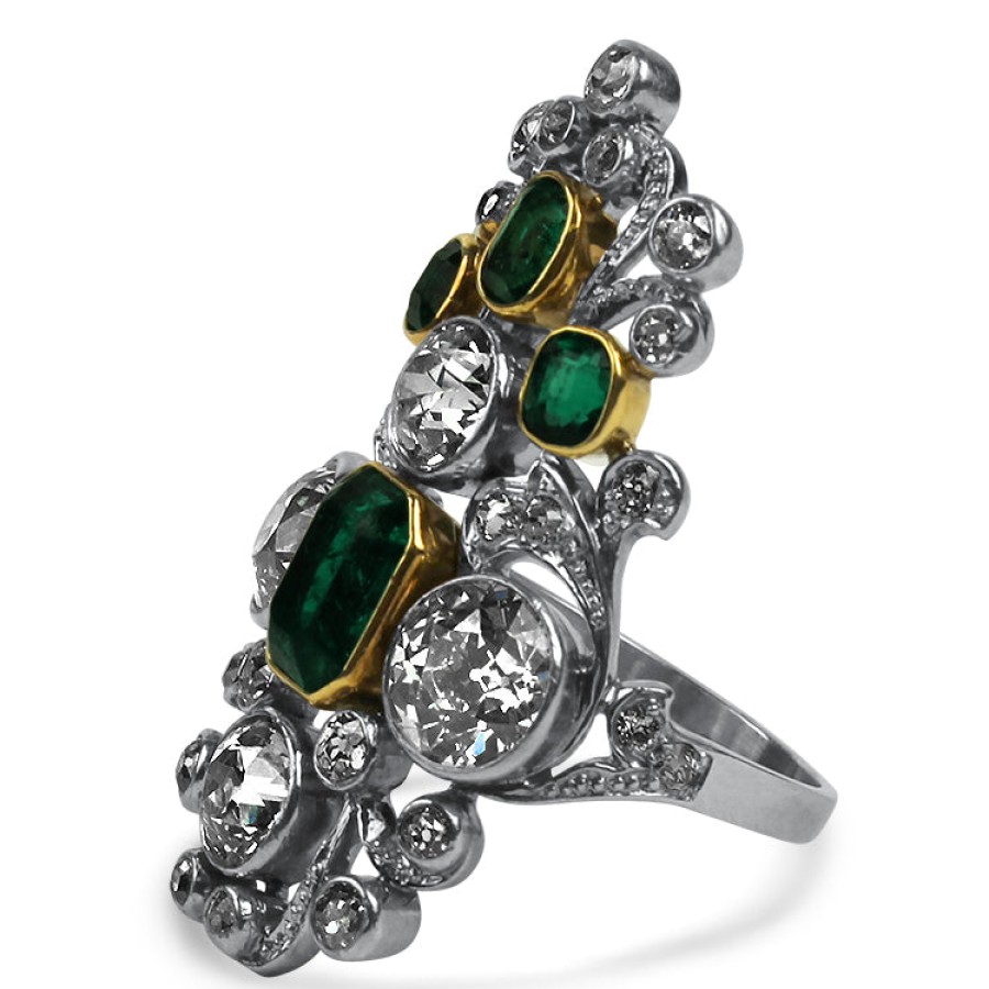 Estate PAGE Estate | Estate Vintage Emerald & Old European Cut Diamond Elongated Ring