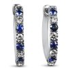 Jewelry Springer's Collection Hoop Earrings | Springer'S Collection 14K White Gold Sapphire And Diamond Hoop Earring