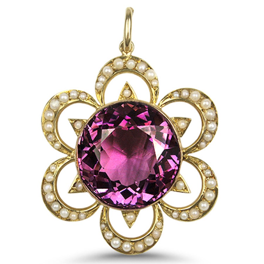 Estate PAGE Estate | Estate Edwardian 15K Yellow Gold Amethyst And Pearl Pendant