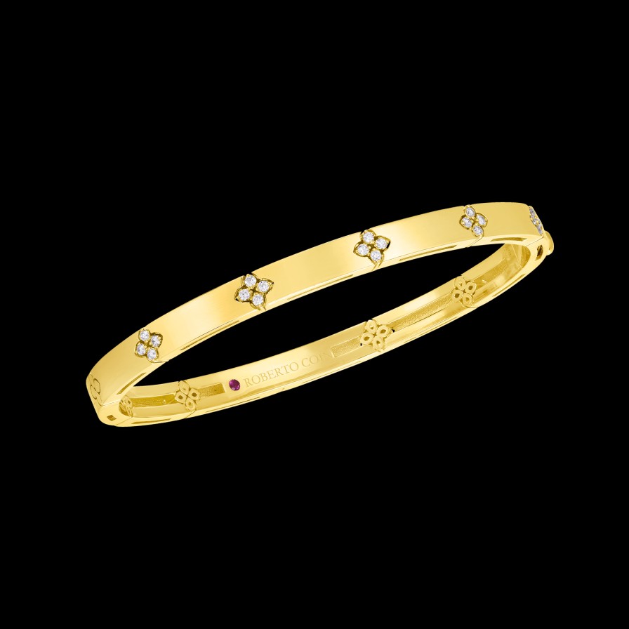 Jewelry Roberto Coin Bangle Bracelets | Roberto Coin Love In Verona 18K Yellow Gold Diamond Bangle Bracelet