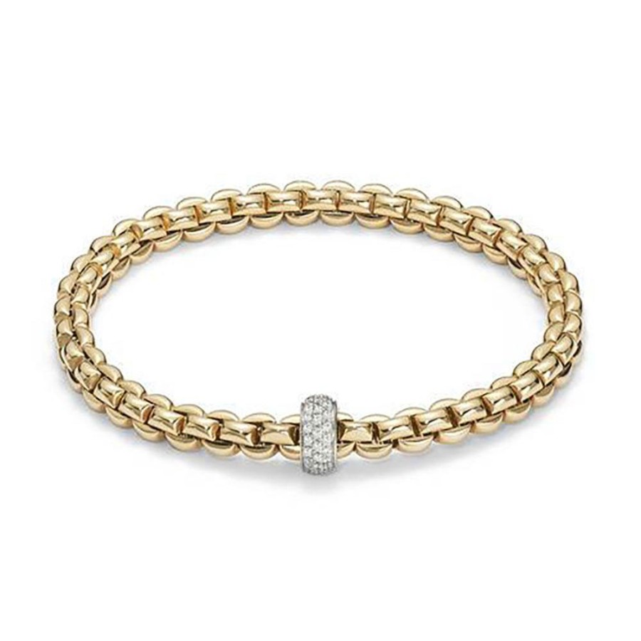 Jewelry Fope Bangle Bracelets | Fope Yellow Gold Eka Flex'It Bracelet With Diamonds