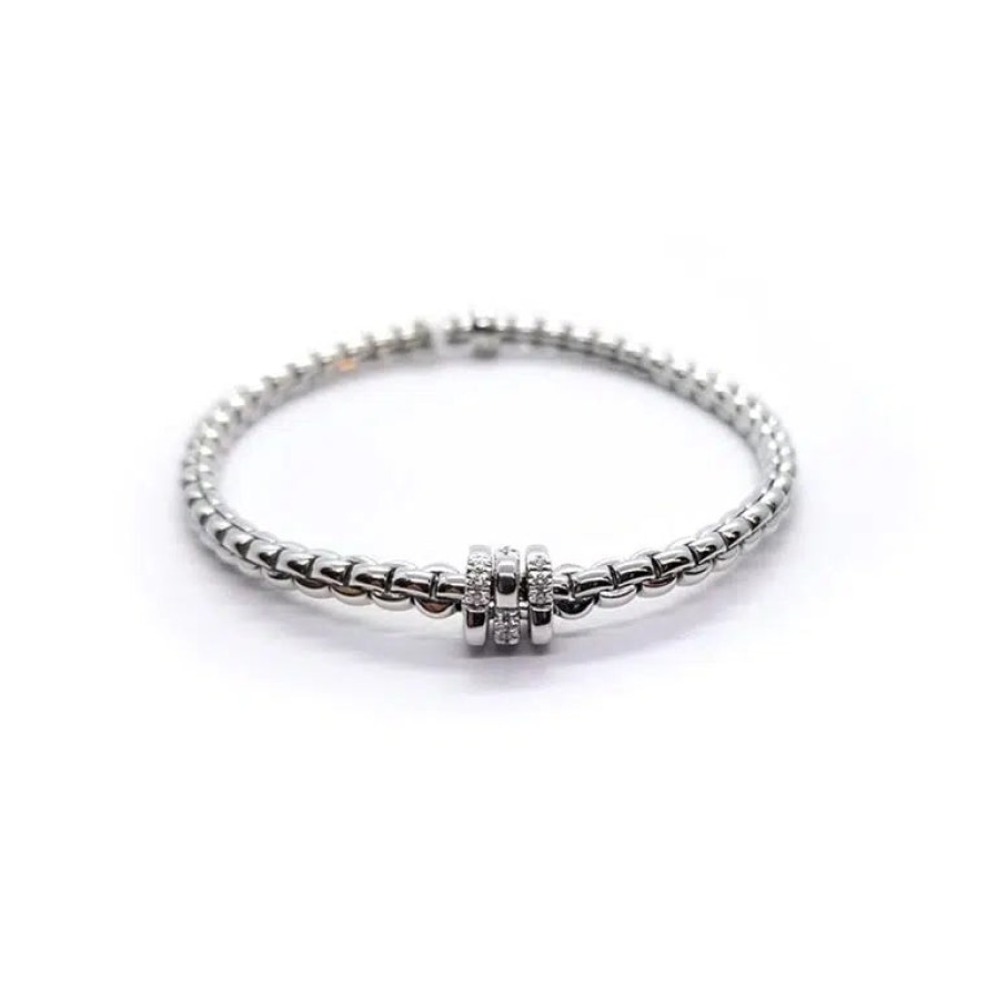 Jewelry Fope Bangle Bracelets | Fope Eka Tiny Flex'It 18K White Gold Bracelet With Diamond Accents