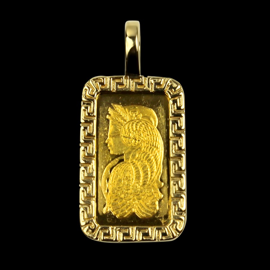 Estate PAGE Estate | Estate 14K & 24K Yellow Gold Lady Fortuna Gold Bar Pendant