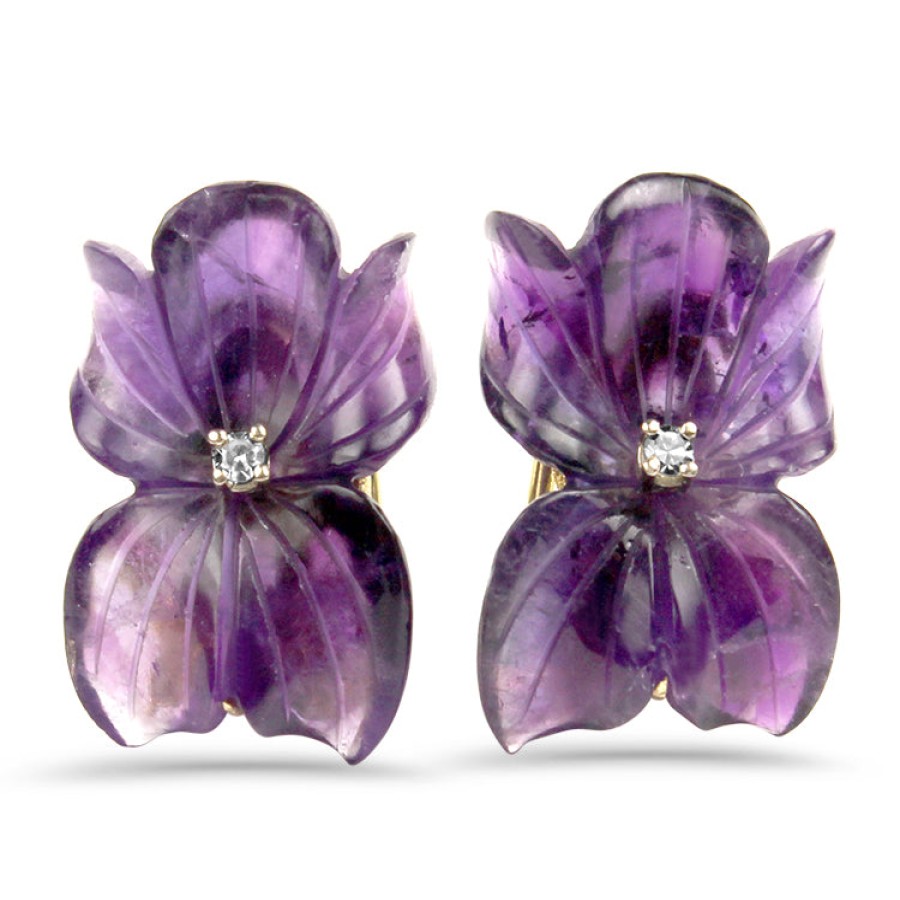 Estate PAGE Estate | Estate Floral Carved Amethyst And Diamond Earrings