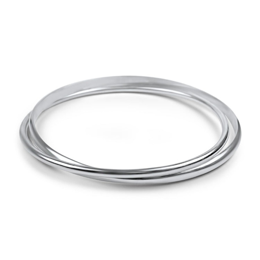 Jewelry Springer's Collection Bangle Bracelets | Sterling Silver Two Row Rolling Bangle Bracelet