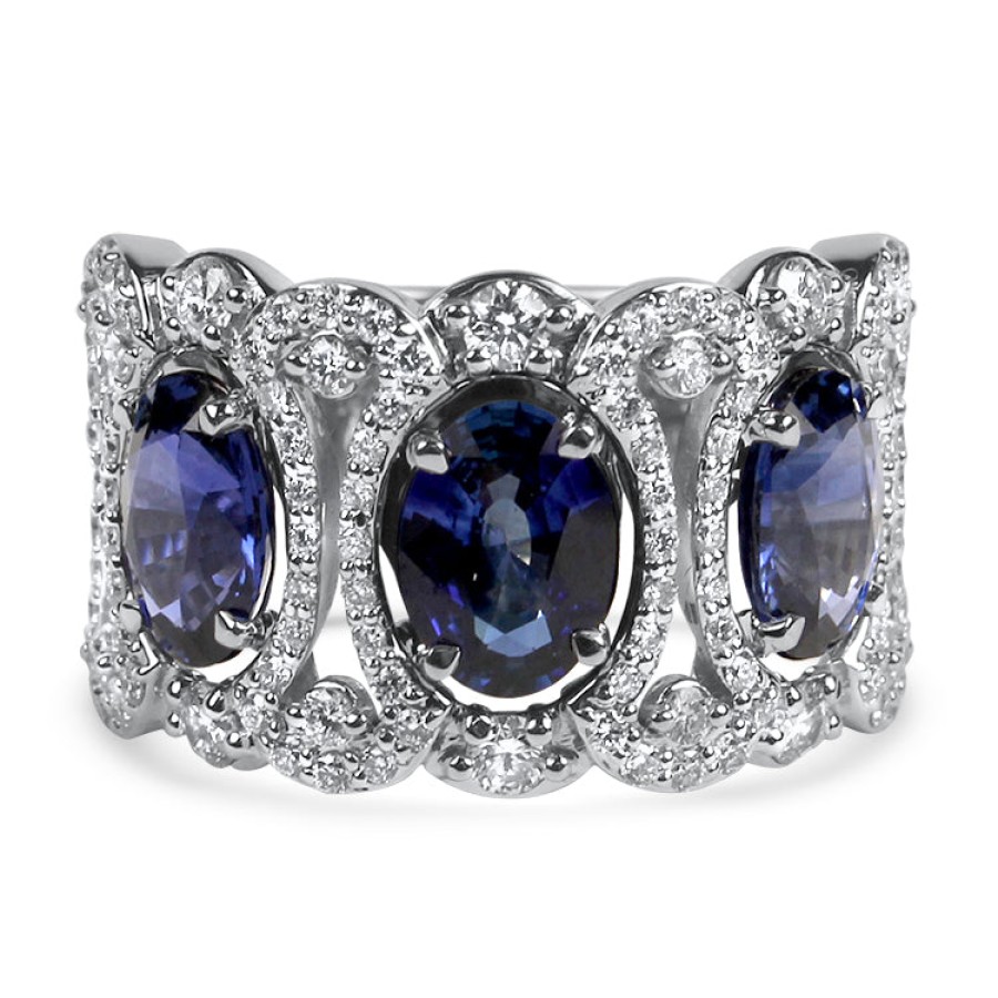 Jewelry Christopher Designs Stacking Rings | Christopher Designs 18K White Gold Sapphire And Diamond Halo Ring